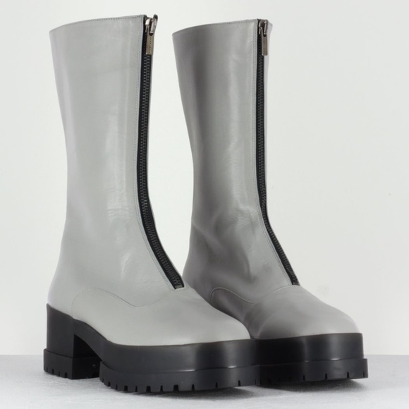 CLERGERIE Wallie Leather Mid-Calf Zipper Boots in Gray Size FR 39.5 / US 9 - Picture 1 of 7
